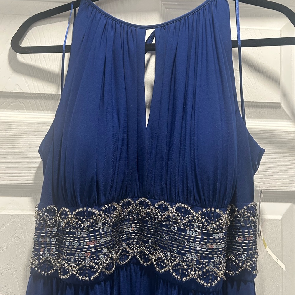 R & M Richards Sapphire Blue Beaded Wedding Dress